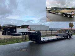 KT 19107 | 2-Achs teleskopierbares Tiefbett mit scharnierendem Schwanenhals und hydraulischer Lenkung / Federung und Einzelradaufhängung (Tridec DL-S mit 2 x 12.000 kg Achslast)